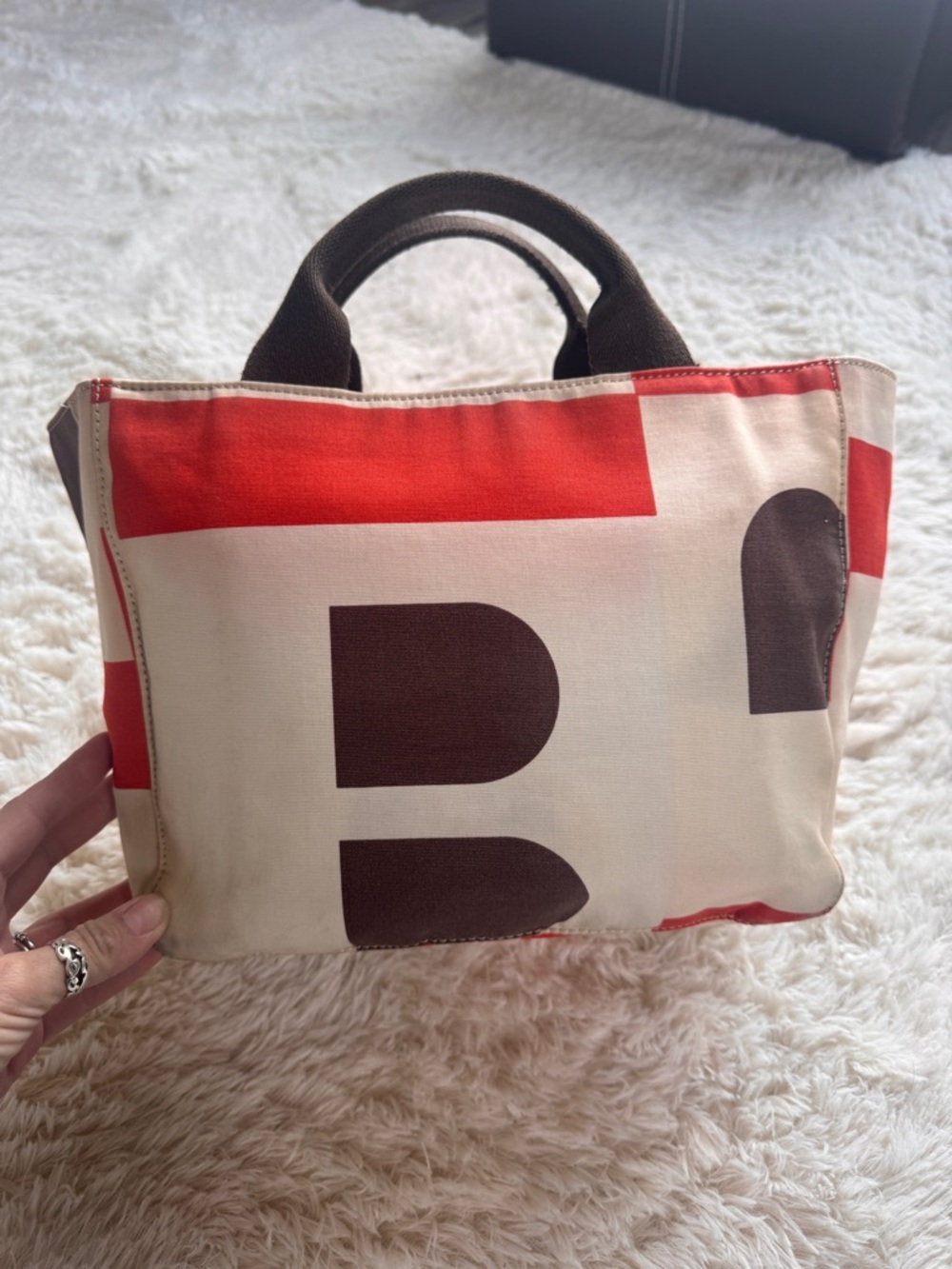 Vintage Bally canvas Tote Bag with Red, Brown & Cream printing - Picture 14 of 14